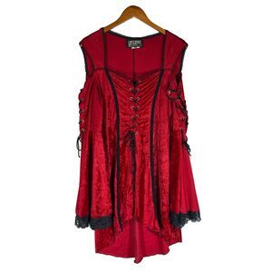 Lip Service Red Velvet Gothic Corset Dress Lace Up Mini Plus 2X VTG Y2K